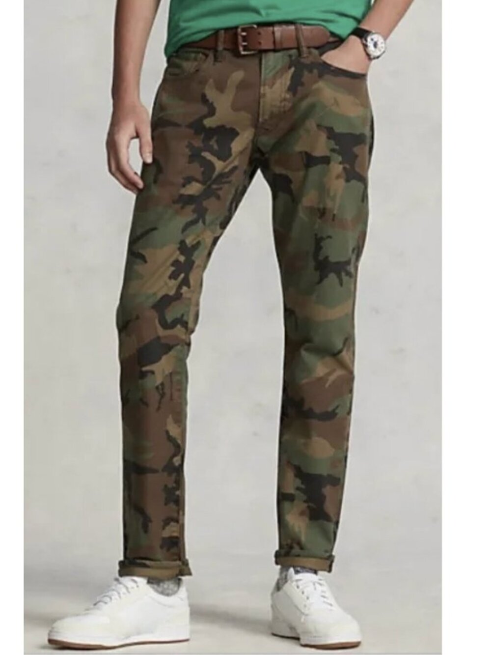 POLO RALPH LAUREN Camo Print Varick jeans sz 35 x 32 Button fly Slim Straight